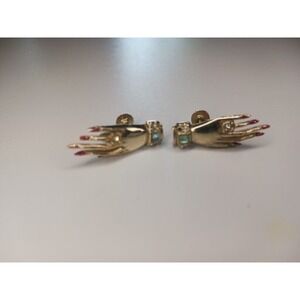 VTG ART DECO MID CENTURY ELEGANT HAND WEARING RING RHINESTONE CLIP ON EARRINGS